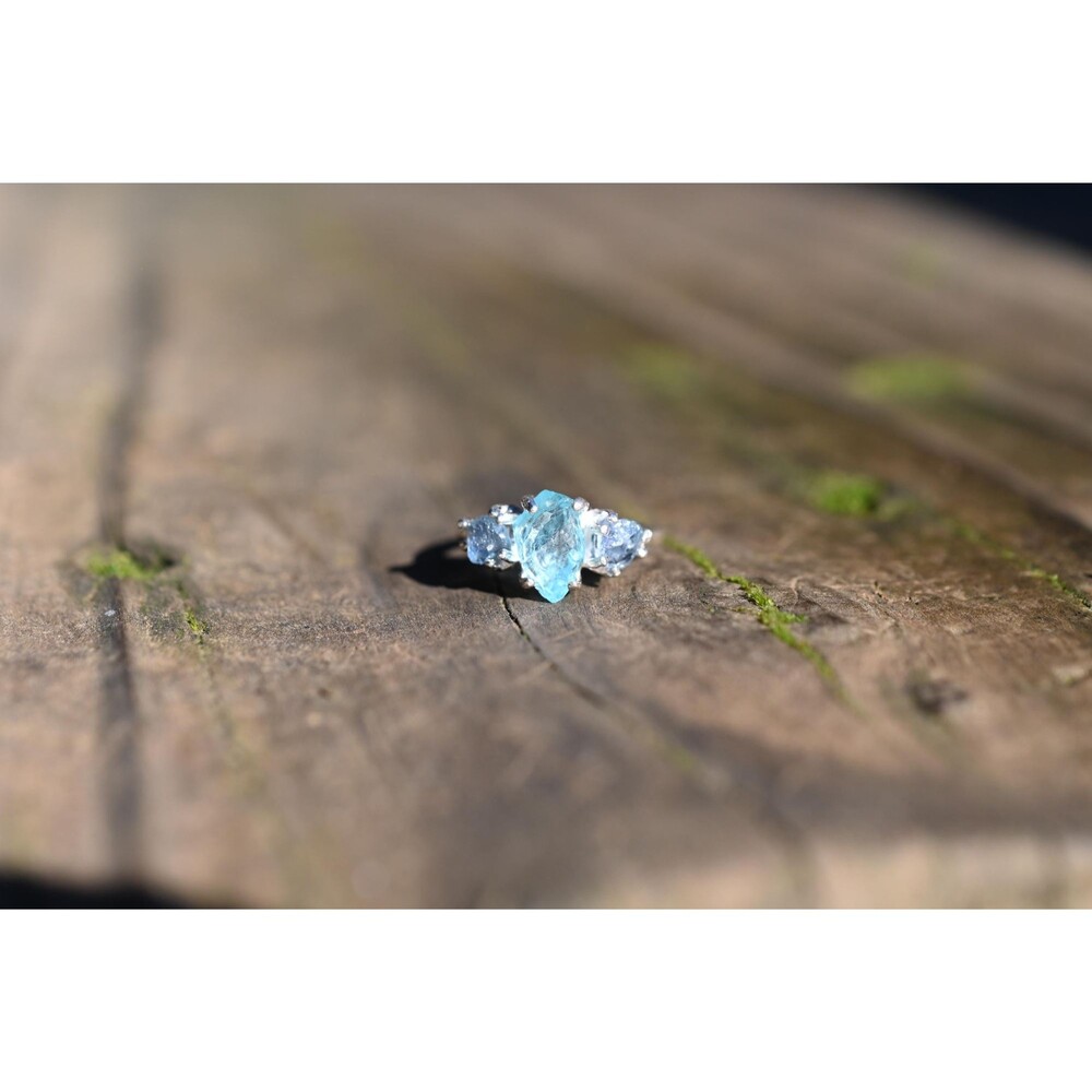 Engagement ring Aquamarine and blue sapphire  size 3, 3.25, 3.75